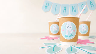 Vasos kraft personalizados con temática de conejita y nombre Bianca para celebración infantil